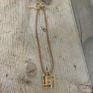 Swarovski Gold and Brown Square Pendant Necklace